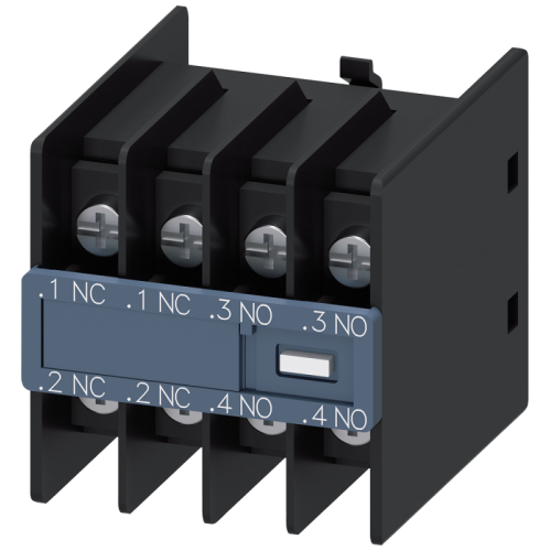 Модуль блок-контактов 2НО+2НЗ : 1НЗ 1НЗ 1НО 1НО д. вспом. контакторов и контакторов для коммутации электродвигателей типоразмер S00 и S0 выводы под кольцевые кабельные наконечники din en 50012 и din en 50005 Siemens 3RH29114HA22