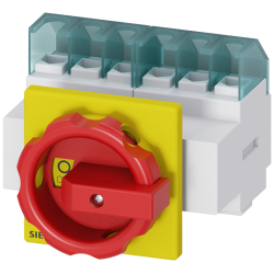 Выключатель главный/аварийный 6-полюсный iu=25 P/AC-23А при 400В=95кВт переднего крепления крепление по 4 отверстиям поротная рукоятка красн./желт. Siemens 3LD21033VK53