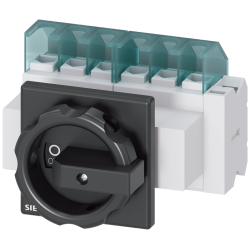 Выключатель главный 6-полюсный iu=25 P/AC-23А при 400В=95кВт 1НО+1НЗ переднего крепления крепление по 4 отверстиям поротная рукоятка черн. Siemens 3LD21034VP51