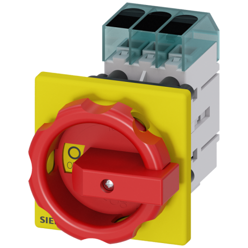Выключатель главный 3-пол. Iu 32А рабоч.коммутация при AC-23А при 400В 115кВт фронт уст. базовая устан. с центр.отверст. 225мм поворотн. ручка красн./желт. 66х66мм Siemens 3LD32540TK53