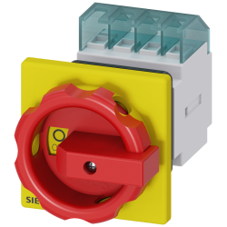 Выключатель главный/аварийный 4-полюсный iu=16 P/AC-23А при 400В=75кВт переднего крепления крепление по центральному отверстию поворотный привод желт./красн. Siemens 3LD20541TL53