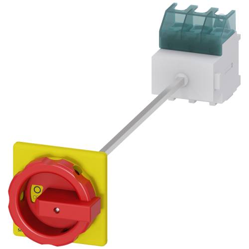 Переключатель аварийный главный 3п IU=63 P/AC-23А AT 400В=22кВ монтаж. осн. монт. рейка монтаж поср. 2 отв. поворот. исп. механизм красн./желт. Siemens 3LD25140TK53