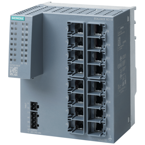 Коммутатор промышленный неуправляемый SCALANCE XC116 Industrial Ethernet 16х-электрич. RJ45 портов 10/100 Мбит/с LED-индикация диагностич. выход с кнопкой сброса ошибкок резервир. 24В Siemens 6GK51160BA002AC2